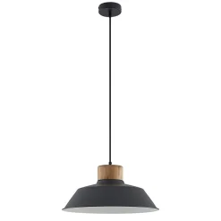 Lindby hængelampe Nefeli, Ø 42 cm, sort, træ, metal