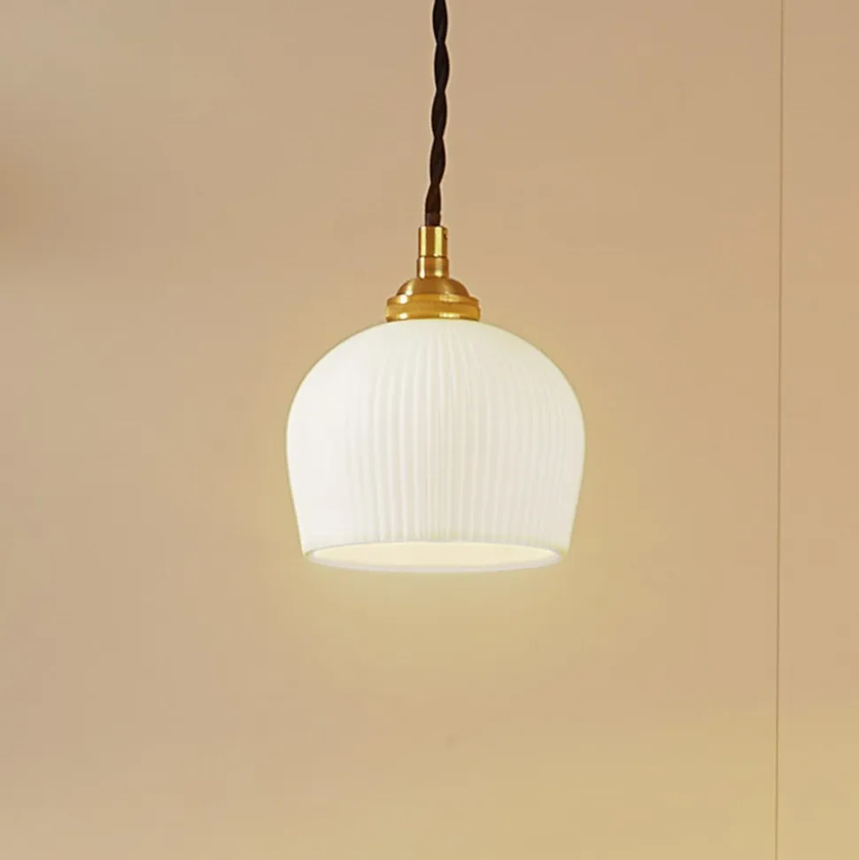 Lindby hængelampe Nolane, Ø 11 cm, keramik, hvid/messing
