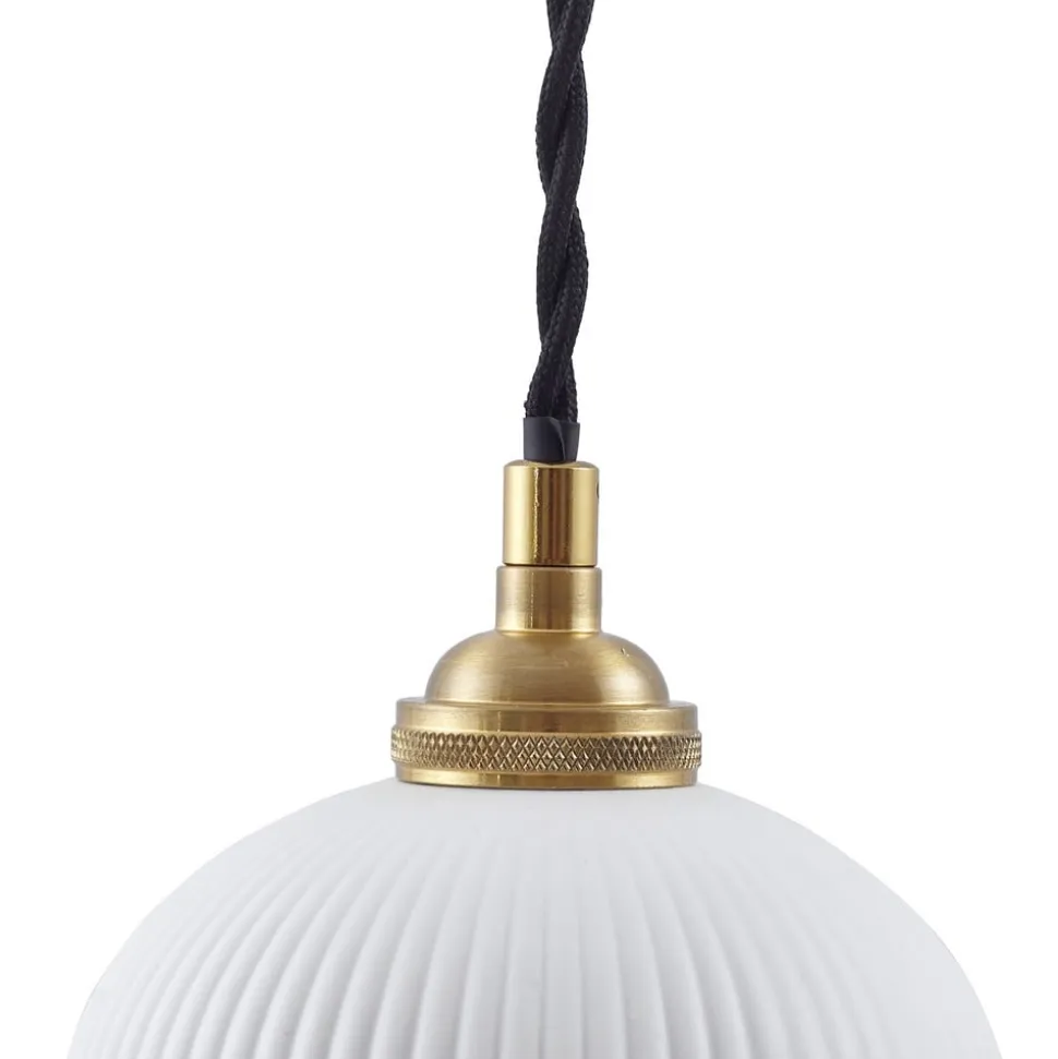 Lindby hængelampe Nolane, Ø 11 cm, keramik, hvid/messing