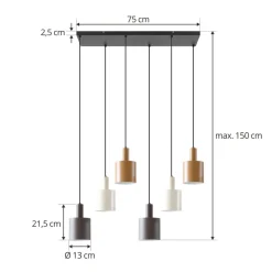 Lindby hængelampe Ovelia, brun/kaffe/beige, 6 lyskilder, E27