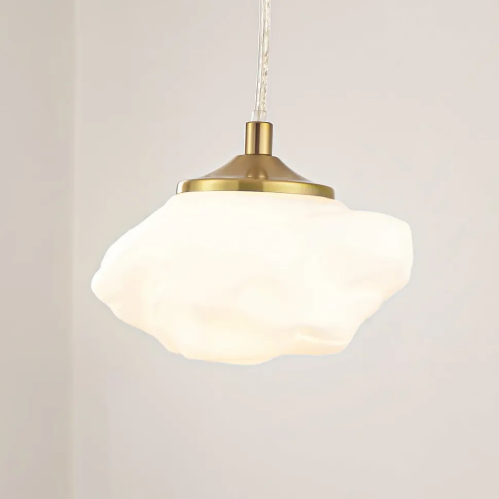 Lindby hængelampe Piatra, opal/messing, glas, Ø 16 cm, G9