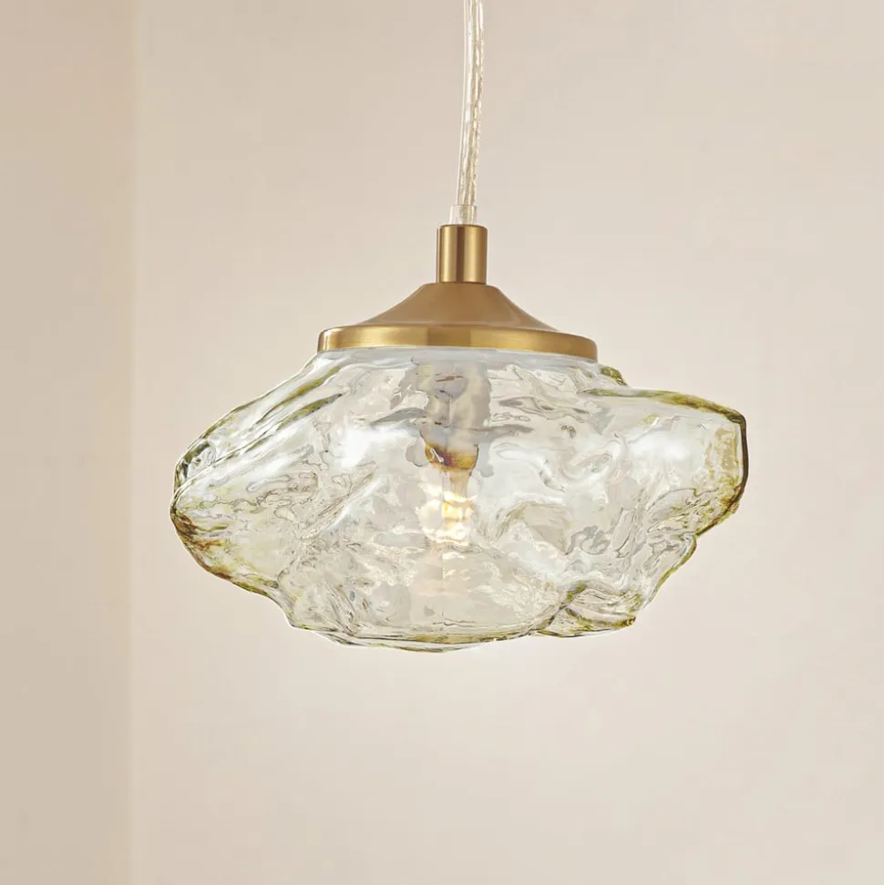 Lindby hængelampe Piatra, rav/messing, glas, Ø 16 cm, G9