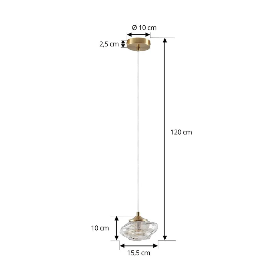 Lindby hængelampe Piatra, rav/messing, glas, Ø 16 cm, G9