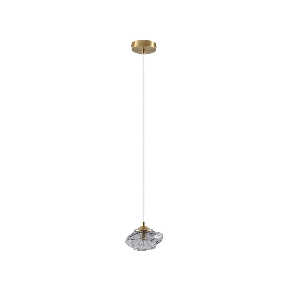 Lindby hængelampe Piatra, røg/messing, glas, Ø 16 cm, G9