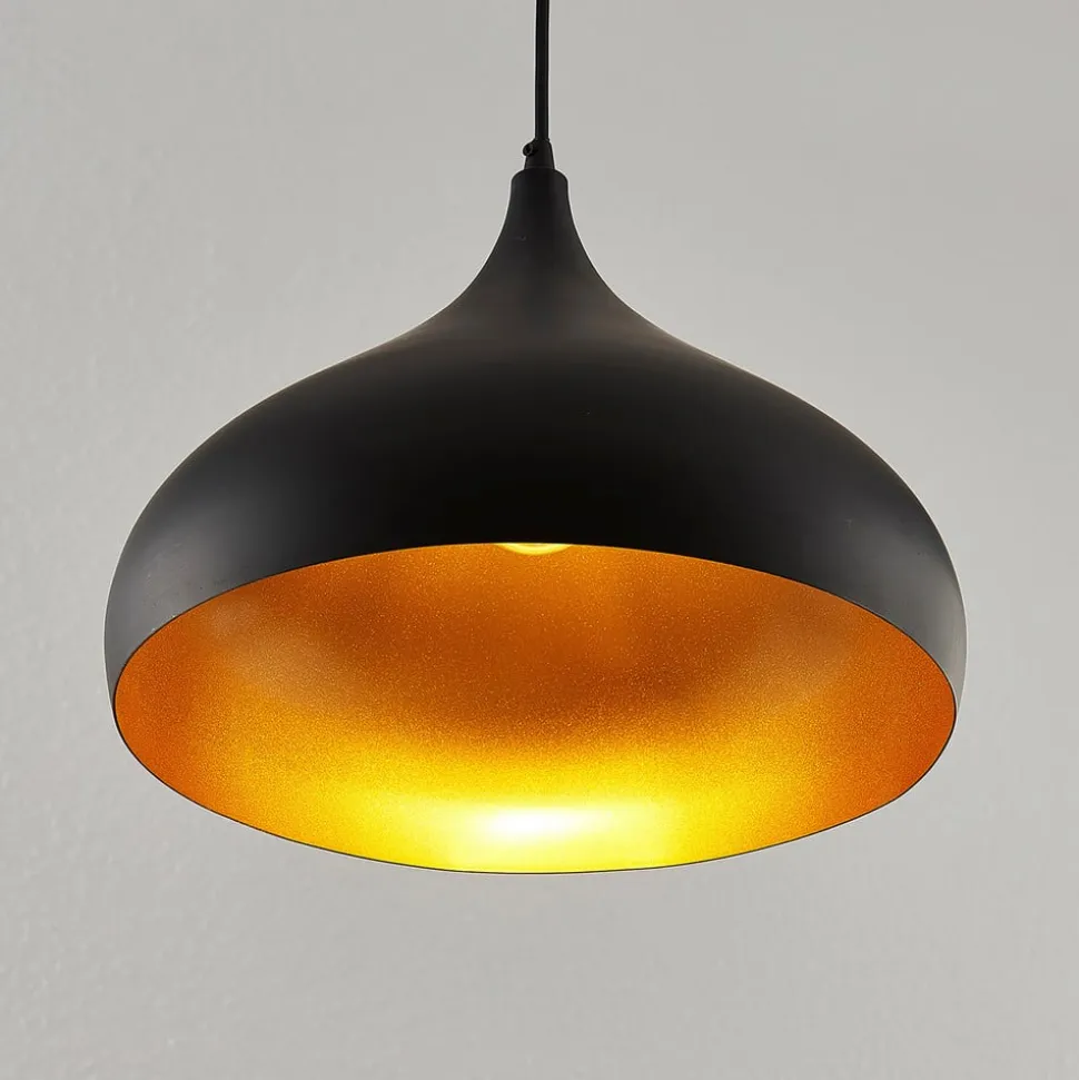 Lindby hængelampe Ritana, sæt af 2, sort-guld, metal, E27