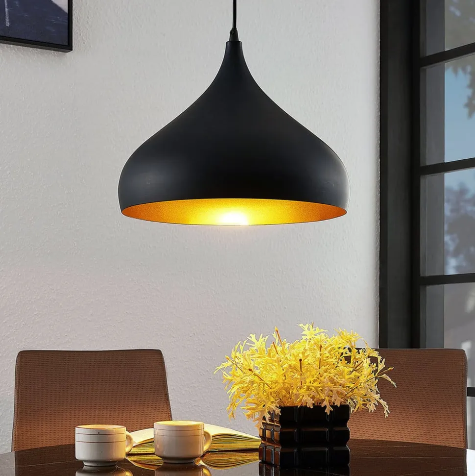 Lindby hængelampe Ritana, sort-guld, metal, Ø 31cm, E27