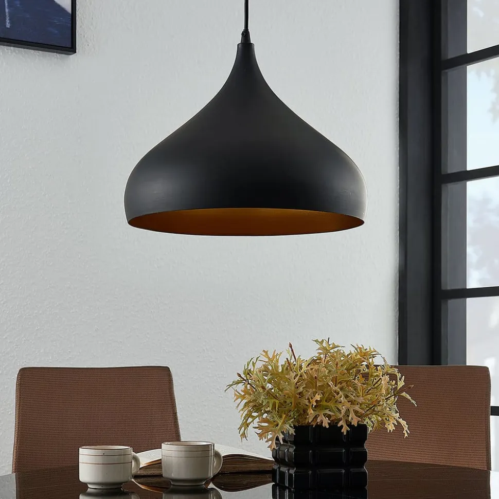 Lindby hængelampe Ritana, sort-guld, metal, Ø 31cm, E27