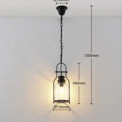 Lindby hængelampe Rozalie, sort, metal, lygte, 21cm