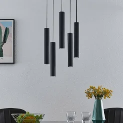 Lindby hængelampe Sanad, Ø 40 cm, 5 lyskilder, sort, GU10