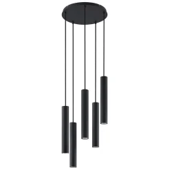 Lindby hængelampe Sanad, Ø 40 cm, 5 lyskilder, sort, GU10
