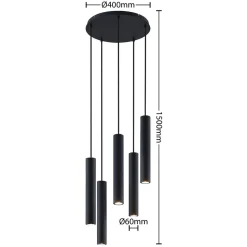 Lindby hængelampe Sanad, Ø 40 cm, 5 lyskilder, sort, GU10