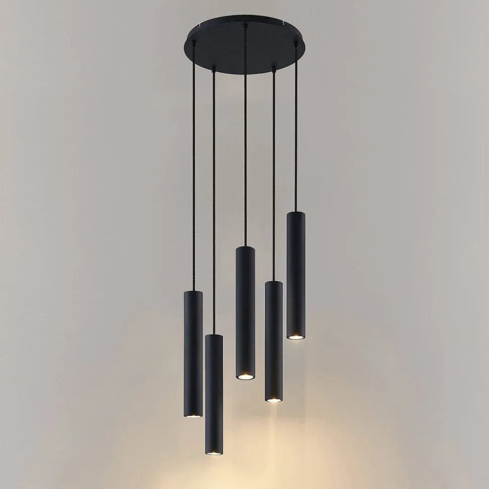 Lindby hængelampe Sanad, Ø 40 cm, 5 lyskilder, sort, GU10