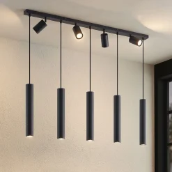 Lindby hængelampe Sanad, 116 cm, 9 lyskilder, sort, GU10
