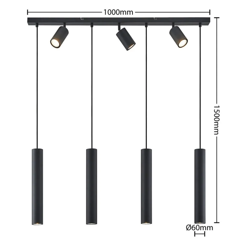 Lindby hængelampe Sanad, 100 cm, 7 lyskilder, sort, GU10