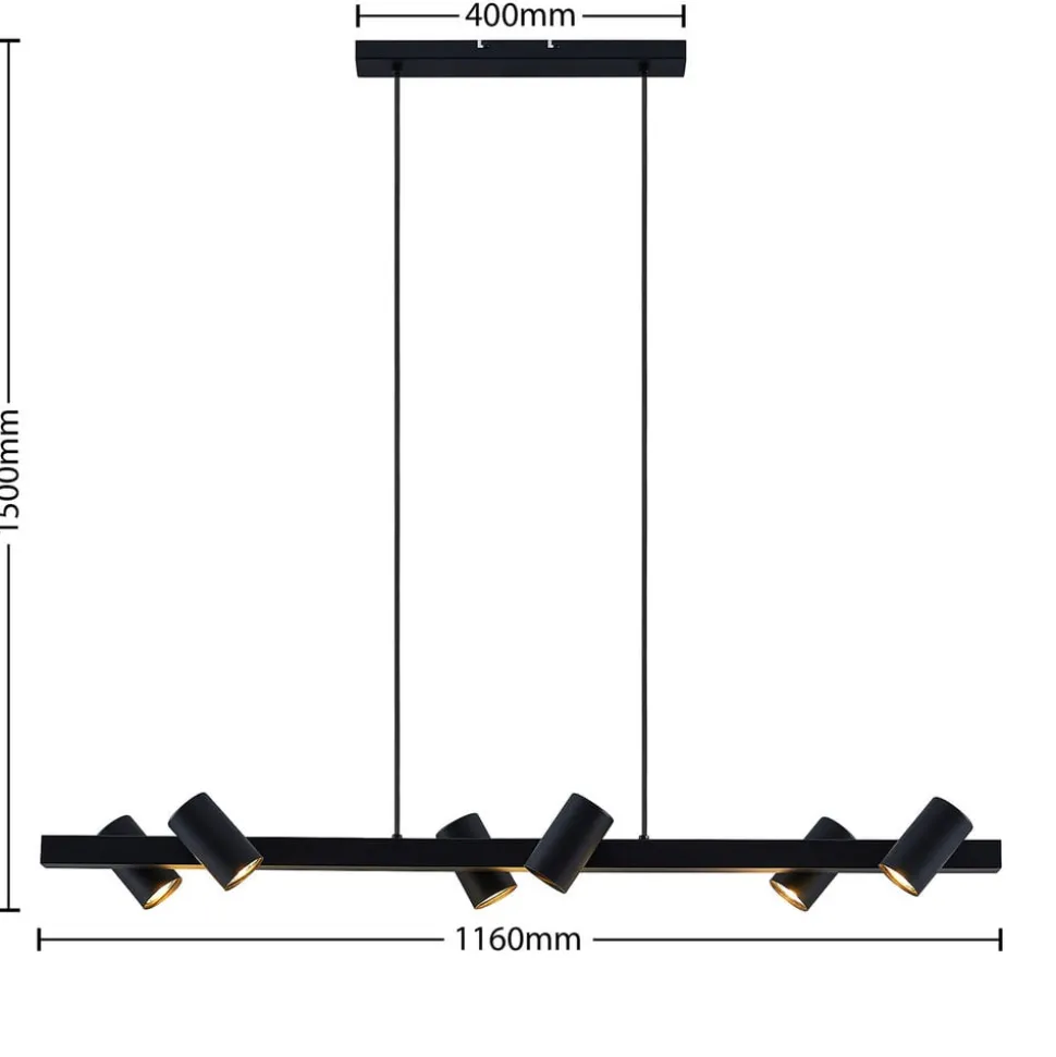 Lindby hængelampe Savoli, 116 cm, sort, 6 lyskilder, stål