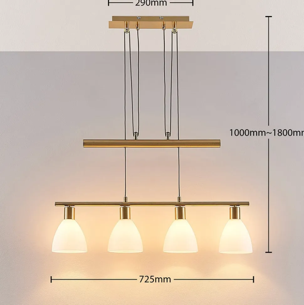 Lindby hængelampe Simeon, messingfarvet, glas, 73 cm, E14