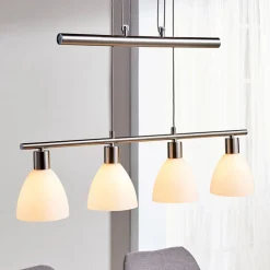Lindby hængelampe Simeon, nikkelfarvet, glas, 73 cm, E14