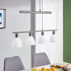 Lindby hængelampe Simeon, nikkelfarvet, glas, 73 cm, E14