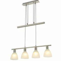 Lindby hængelampe Simeon, nikkelfarvet, glas, 73 cm, E14