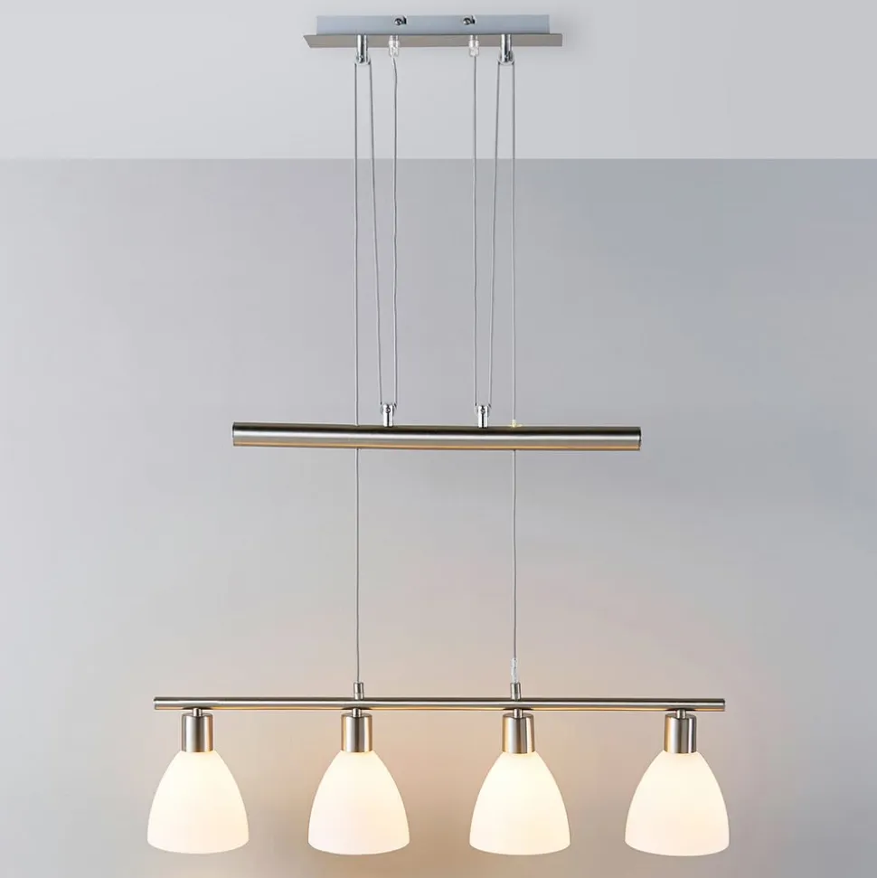 Lindby hængelampe Simeon, nikkelfarvet, glas, 73 cm, E14