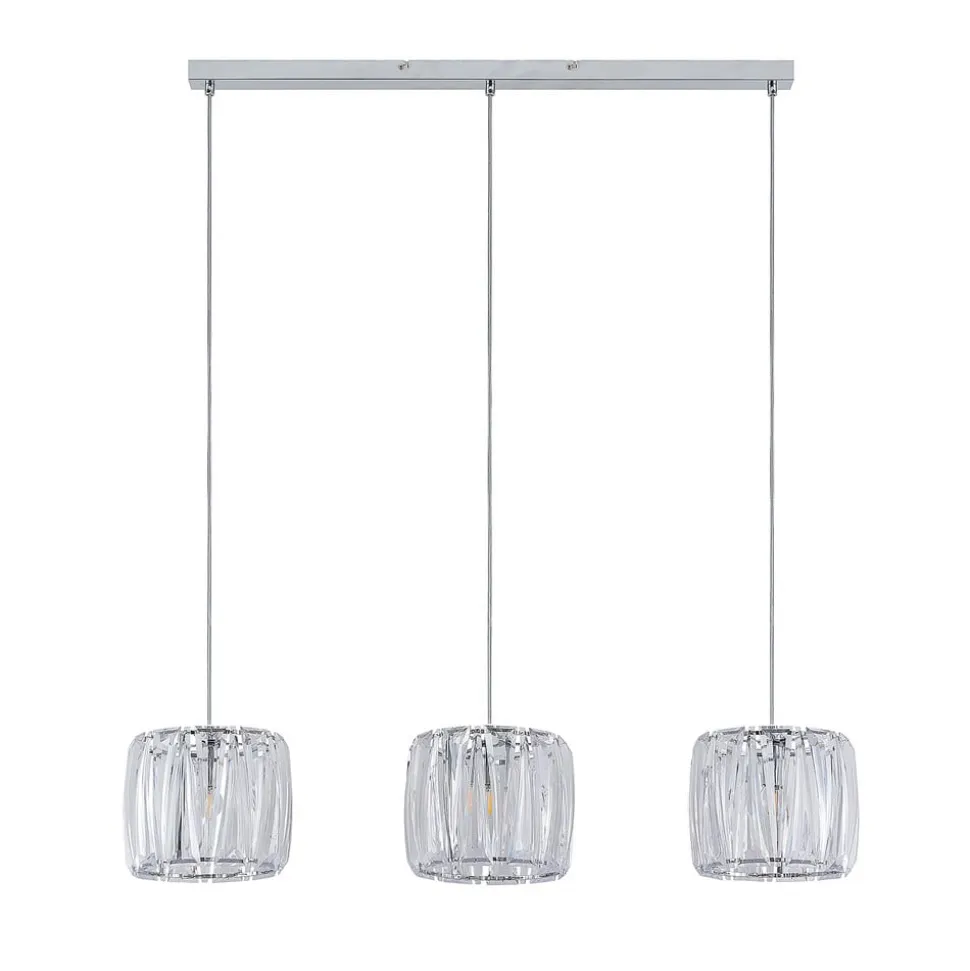 Lindby hængelampe Sofia, 107 cm, 3 lyskilder, E14, krom/klar