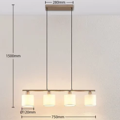 Lindby hængelampe Stannis, 75 cm, hvid, 4 lyskilder, tekstil