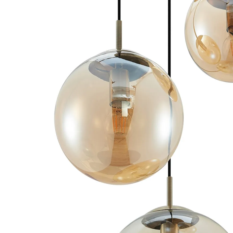 Lindby hængelampe Teeja, amber, 3 lyskilder, Ø52cm, glas, E27