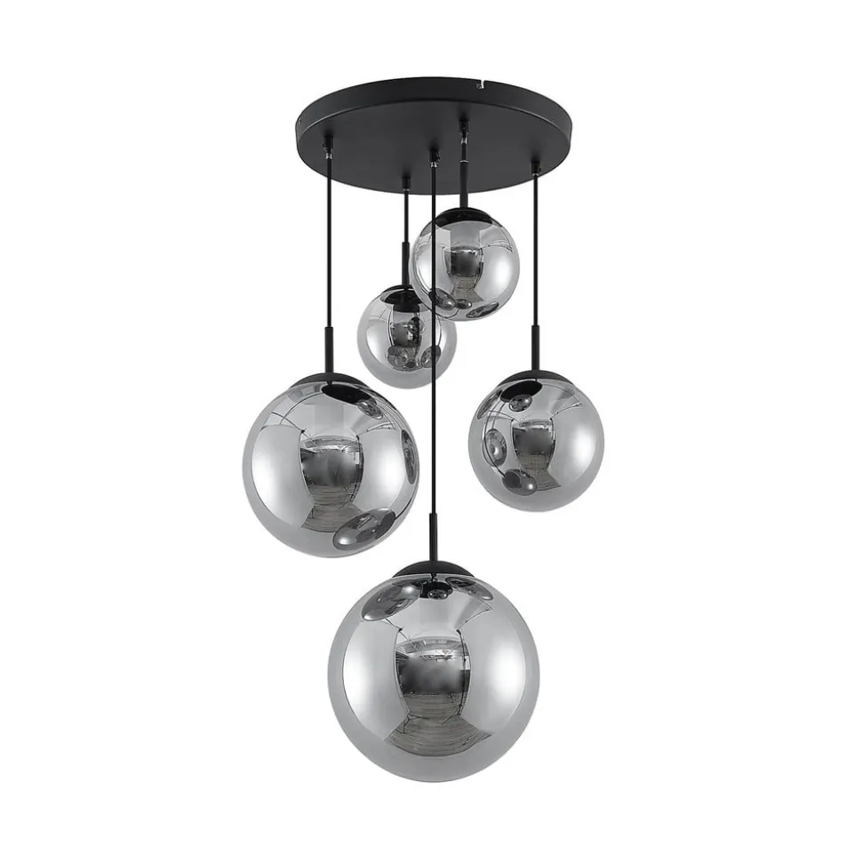 Lindby hængelampe Teeja, smoke, 5 lyskilder, Ø50cm, glas, E27