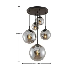 Lindby hængelampe Teeja, smoke, 5 lyskilder, Ø50cm, glas, E27