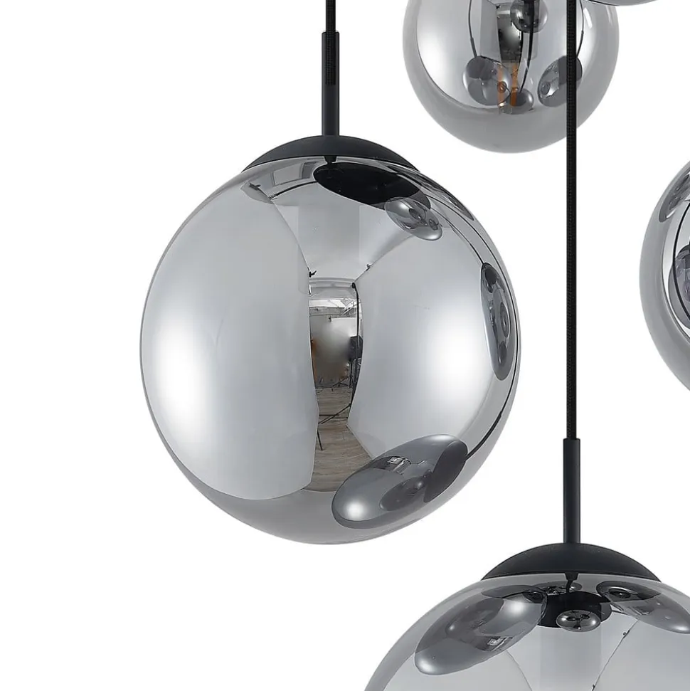 Lindby hængelampe Teeja, smoke, 5 lyskilder, Ø50cm, glas, E27