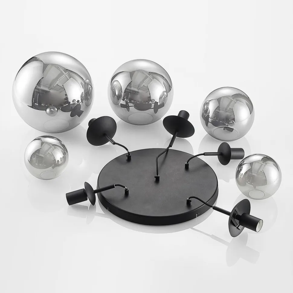 Lindby hængelampe Teeja, smoke, 5 lyskilder, Ø50cm, glas, E27