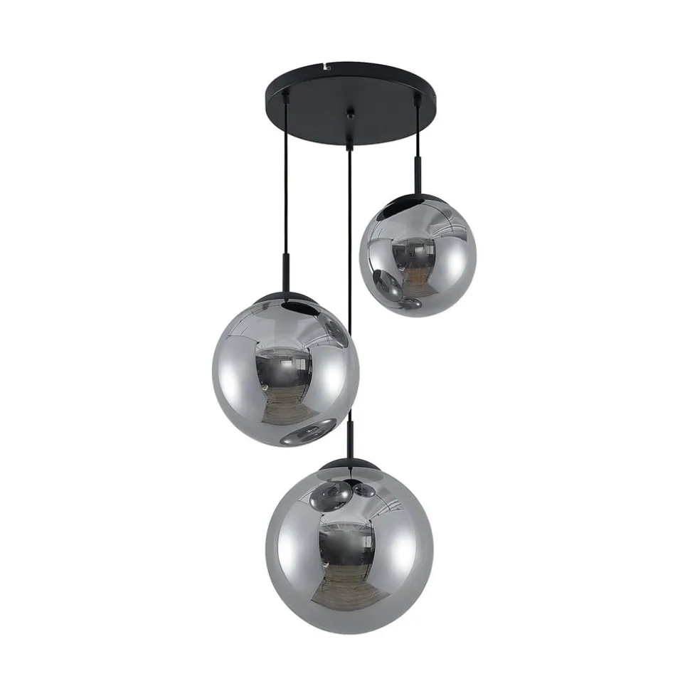 Lindby hængelampe Teeja, smoke, 3 lyskilder, Ø52cm, glas, E27