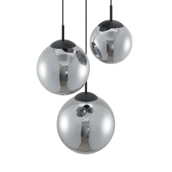 Lindby hængelampe Teeja, smoke, 3 lyskilder, Ø52cm, glas, E27