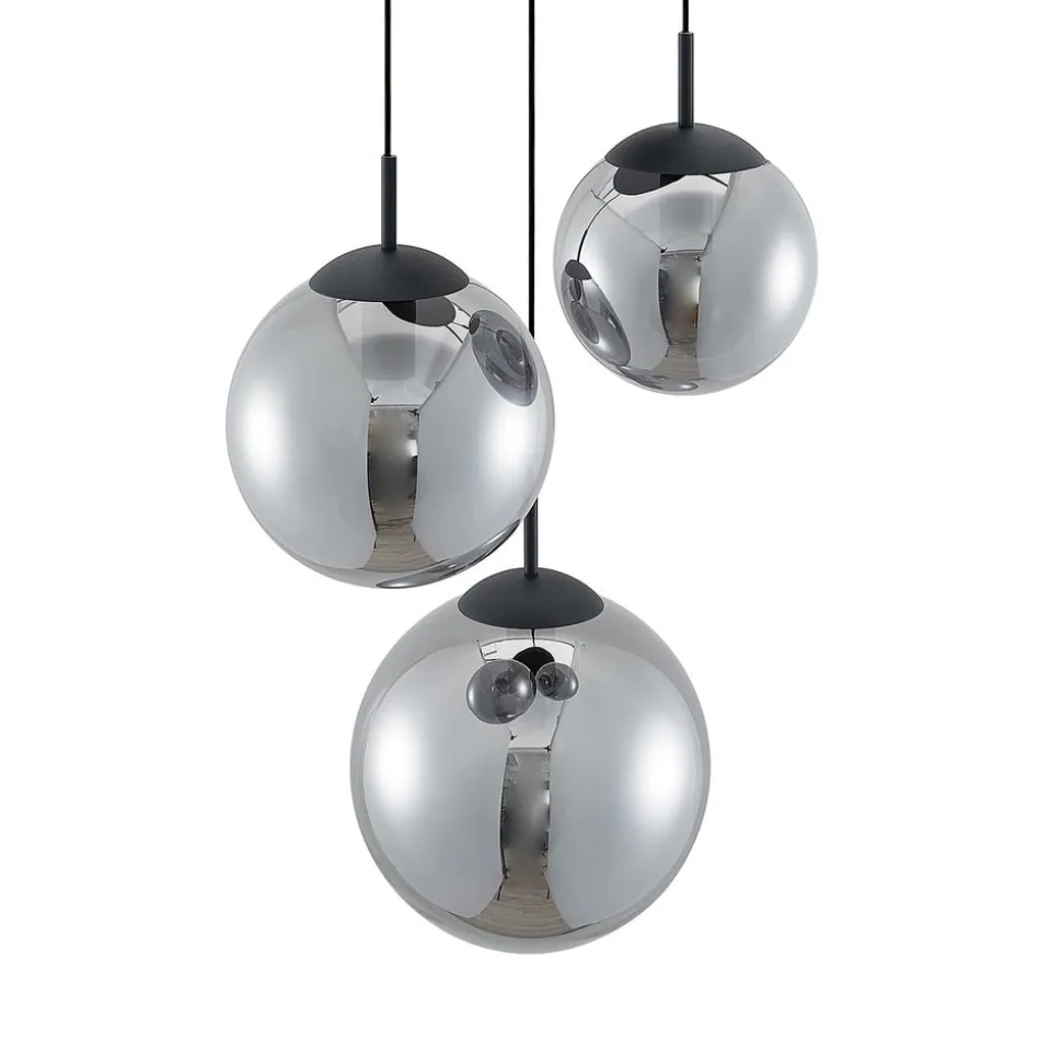 Lindby hængelampe Teeja, smoke, 3 lyskilder, Ø52cm, glas, E27