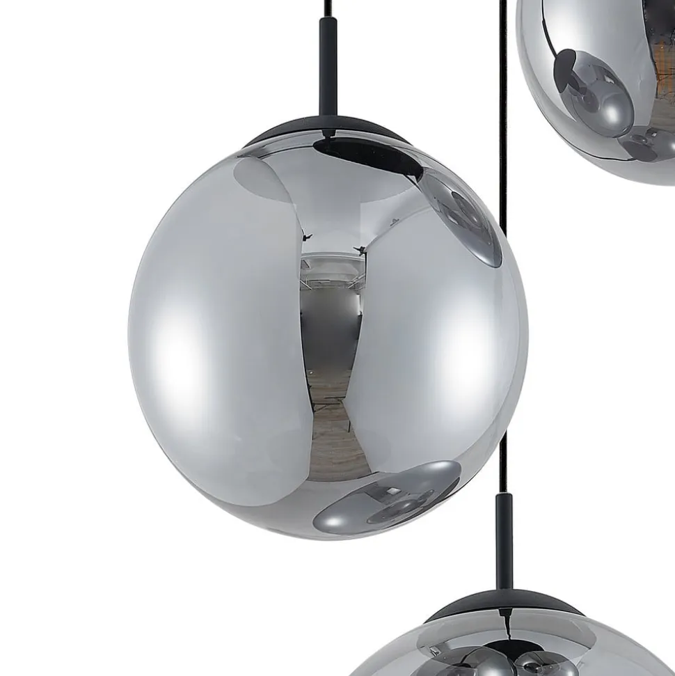 Lindby hængelampe Teeja, smoke, 3 lyskilder, Ø52cm, glas, E27