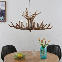 Lindby hængelampe Tejask, Ø 102 cm, 6 lyskilder, gevir, E14
