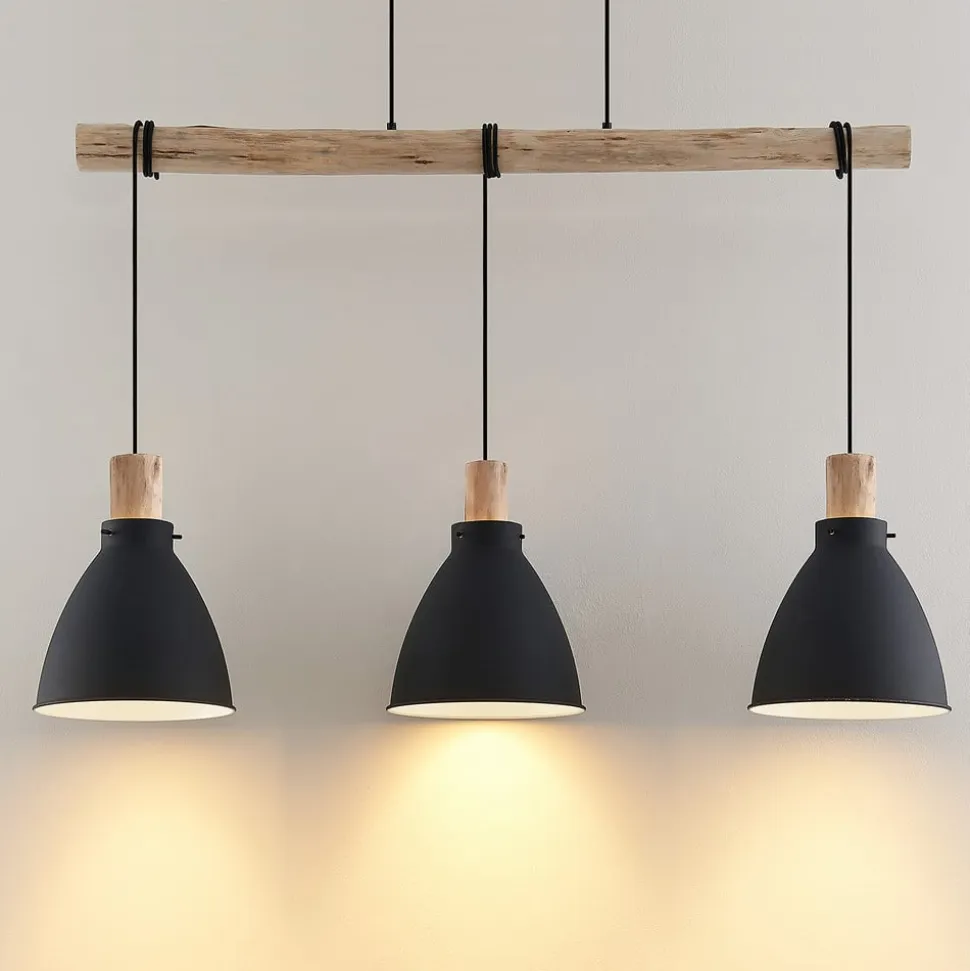 Lindby hængelampe Trebale, E27, Ø 28 cm, 3 lyskilder, træ