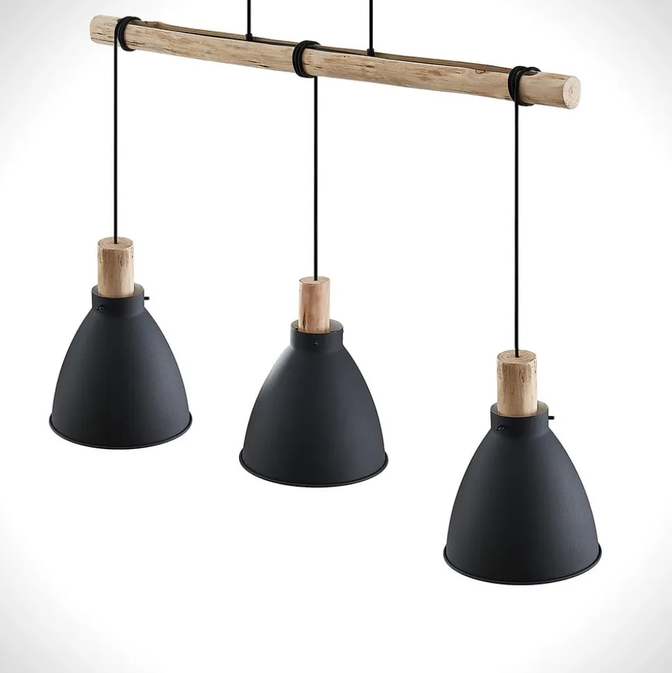 Lindby hængelampe Trebale, E27, Ø 28 cm, 3 lyskilder, træ