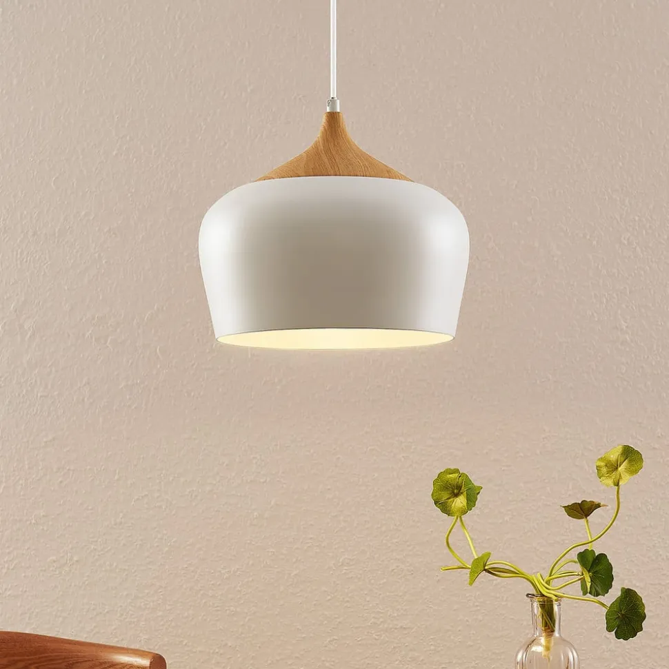 Lindby hængelampe Vilsera, hvid, metal/træ, 26 cm, E27