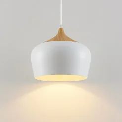 Lindby hængelampe Vilsera, hvid, metal/træ, 26 cm, E27