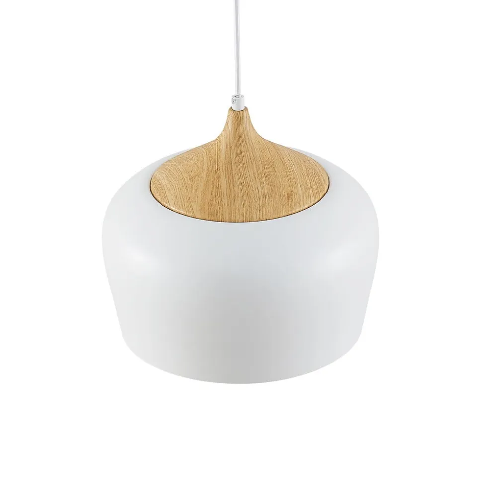Lindby hængelampe Vilsera, hvid, metal/træ, 26 cm, E27
