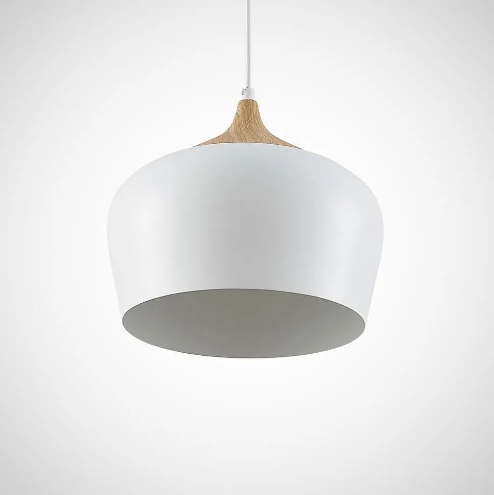 Lindby hængelampe Vilsera, hvid, metal/træ, 26 cm, E27