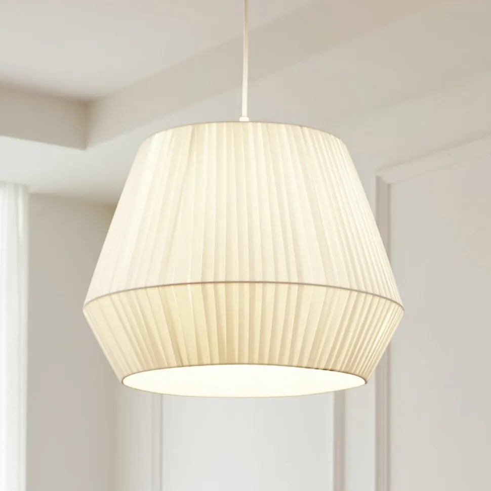 Lindby hængelampe Vitore, Ø 40 cm, tekstil, hvid