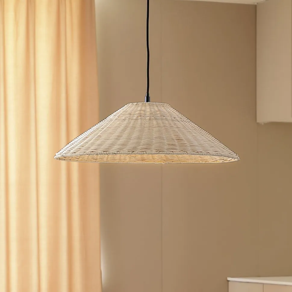 Lindby hængelampe Zyralia, træfarvet, rattan, Ø 50 cm