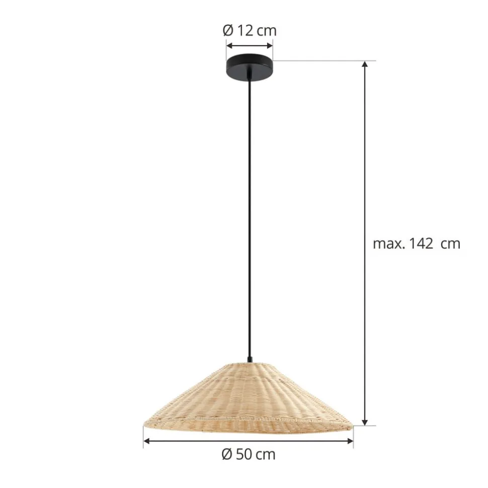 Lindby hængelampe Zyralia, træfarvet, rattan, Ø 50 cm