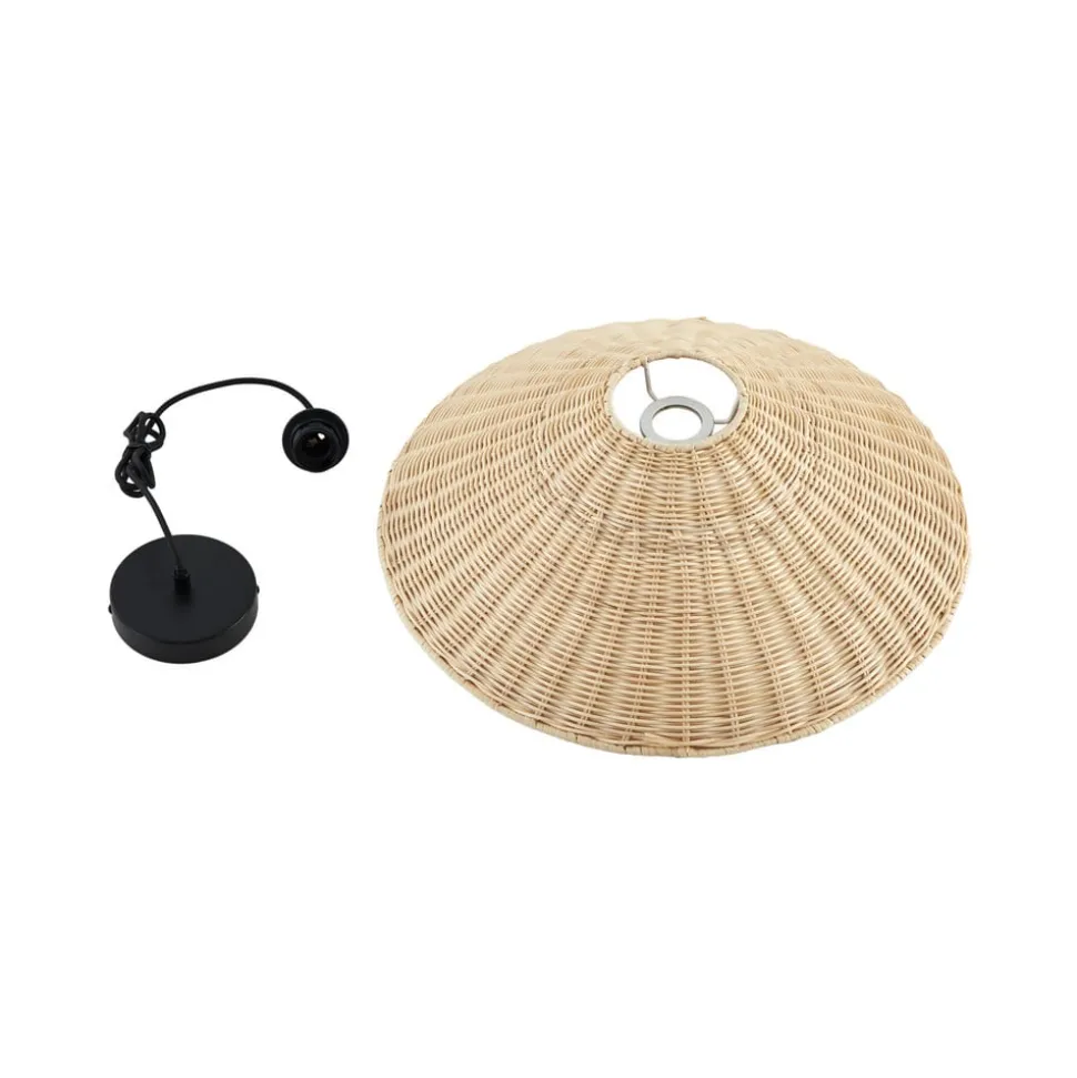 Lindby hængelampe Zyralia, træfarvet, rattan, Ø 50 cm
