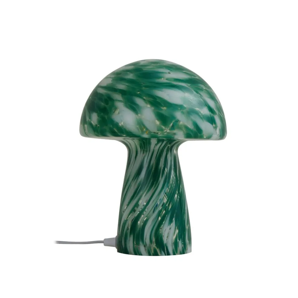 Lindby Hubi bordlampe, grøn, glas, Ø 22 cm, svampeform