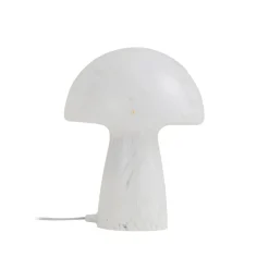 Lindby Hubi bordlampe, hvid, glas, Ø 22 cm, svampeform
