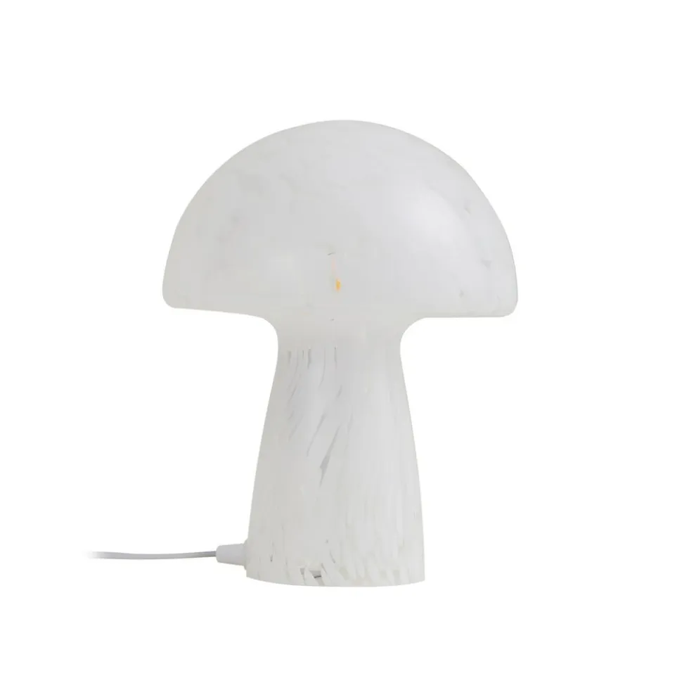 Lindby Hubi bordlampe, hvid, glas, Ø 22 cm, svampeform