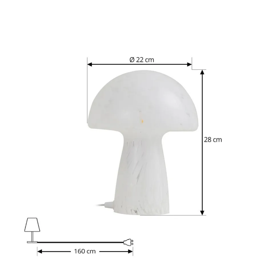 Lindby Hubi bordlampe, hvid, glas, Ø 22 cm, svampeform